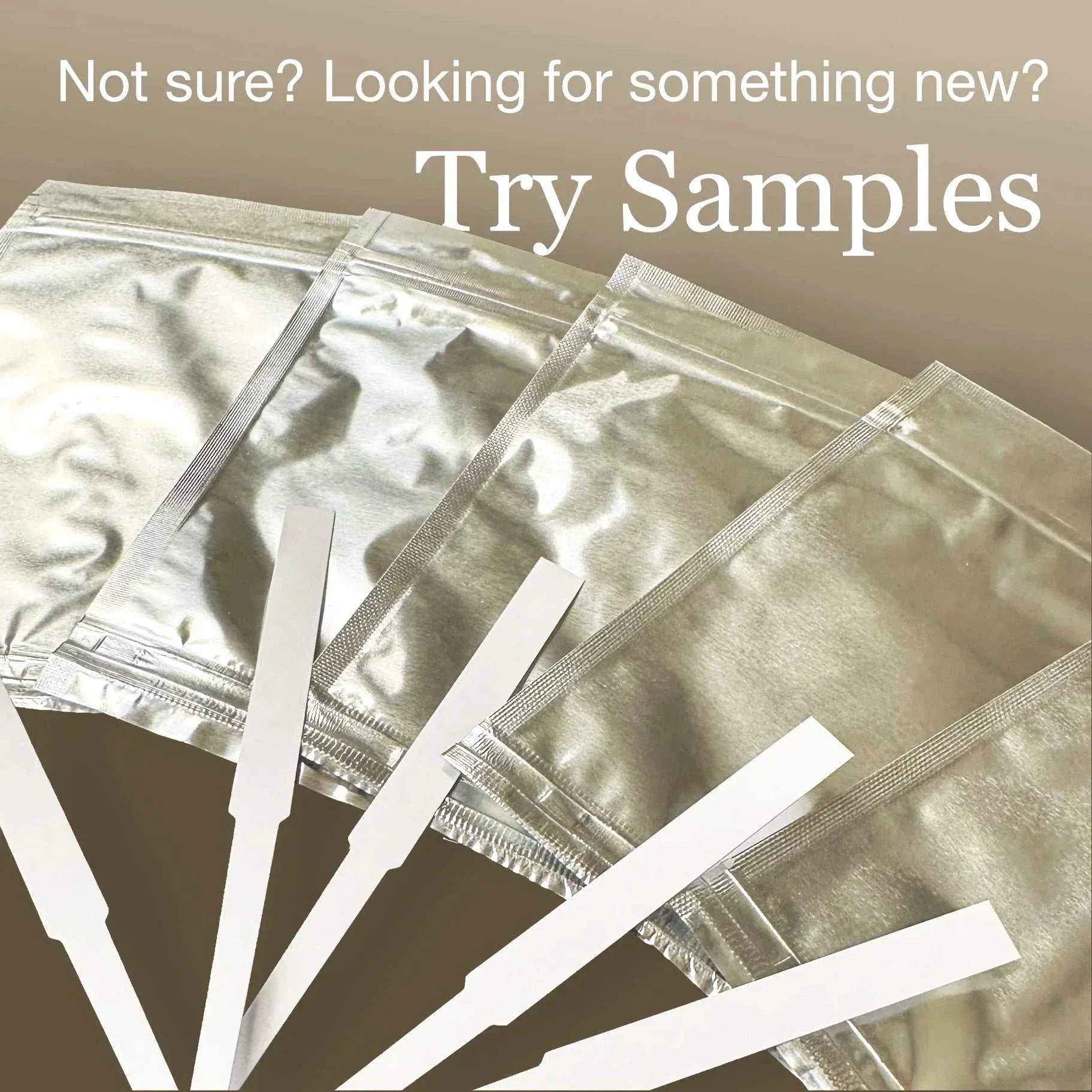 Various aroma sample scent sticks neatly arranged for fragrance testing and selection