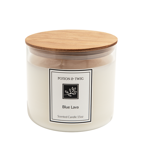 Blue Lava 15oz 3 wick candle with tropical fruit and mountain green scent