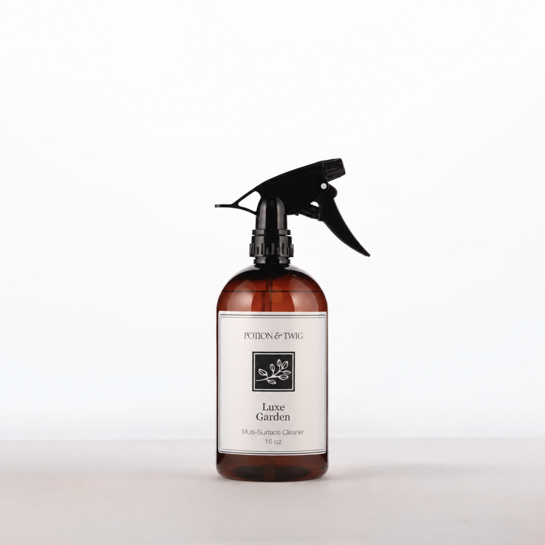 16oz Multi-surface cleaner bottle branded Potion & Twig and labeled Luxe Garden on a white background