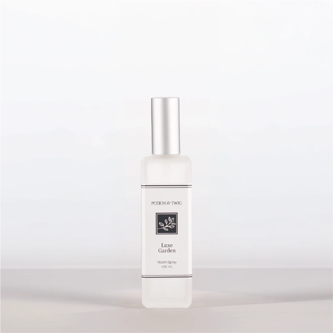 Room Spray bottle labeled 'Luxe Garden' by Potion & Twig on a white background