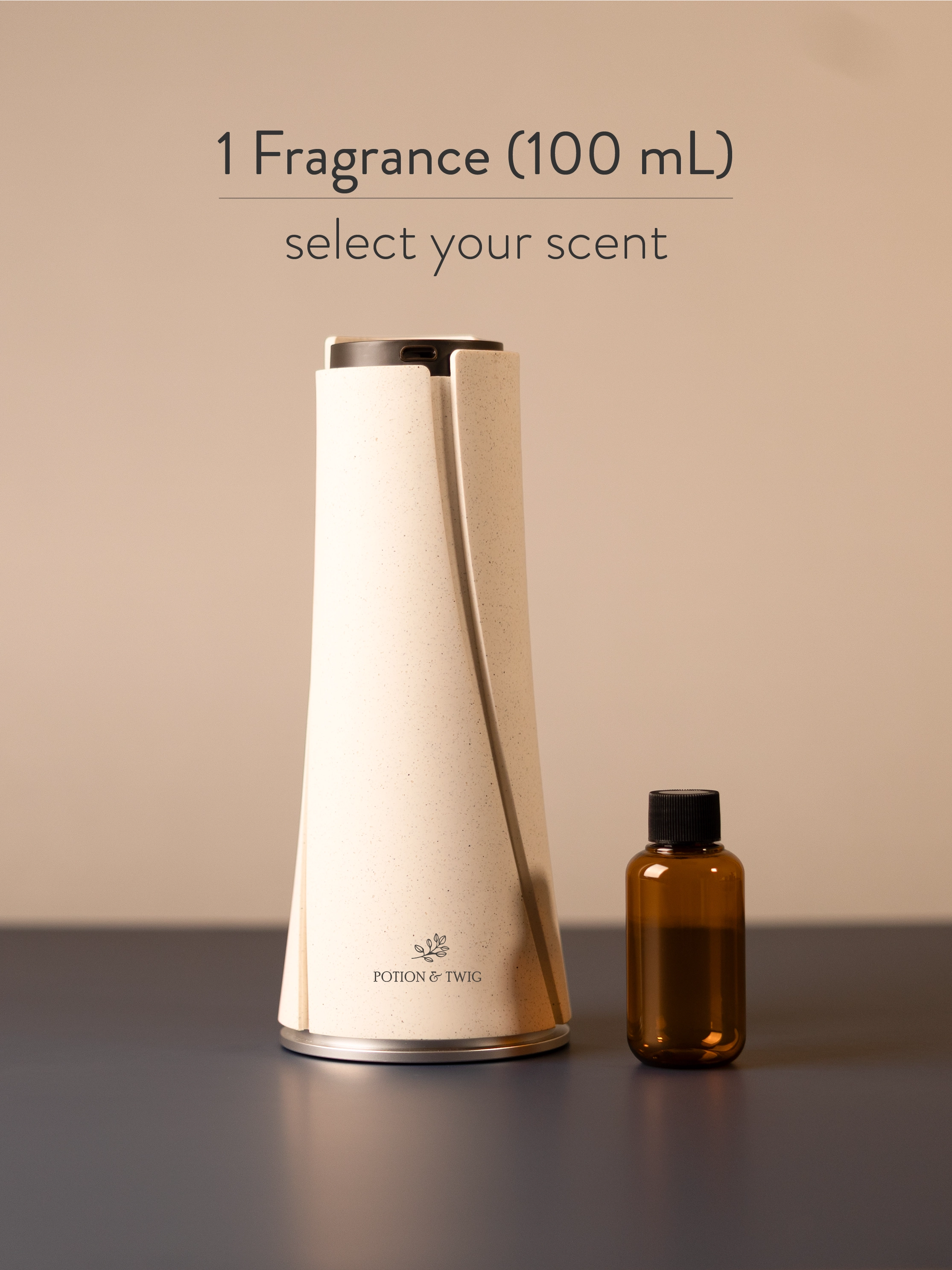White Lumen diffuser with brown bottle and the text "Select your scent"