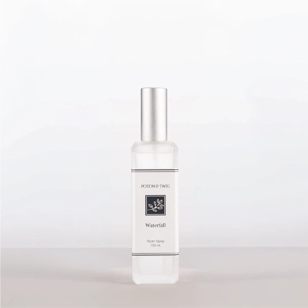 Room Spray bottle labeled 'Waterfall' by Potion & Twig on a white background