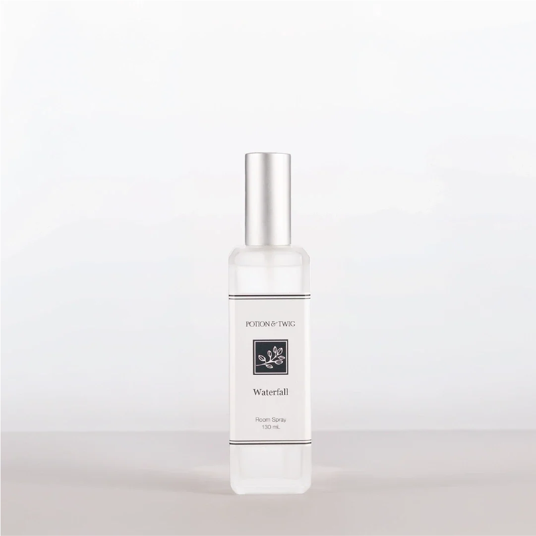 Room Spray bottle labeled 'Waterfall' by Potion & Twig on a white background