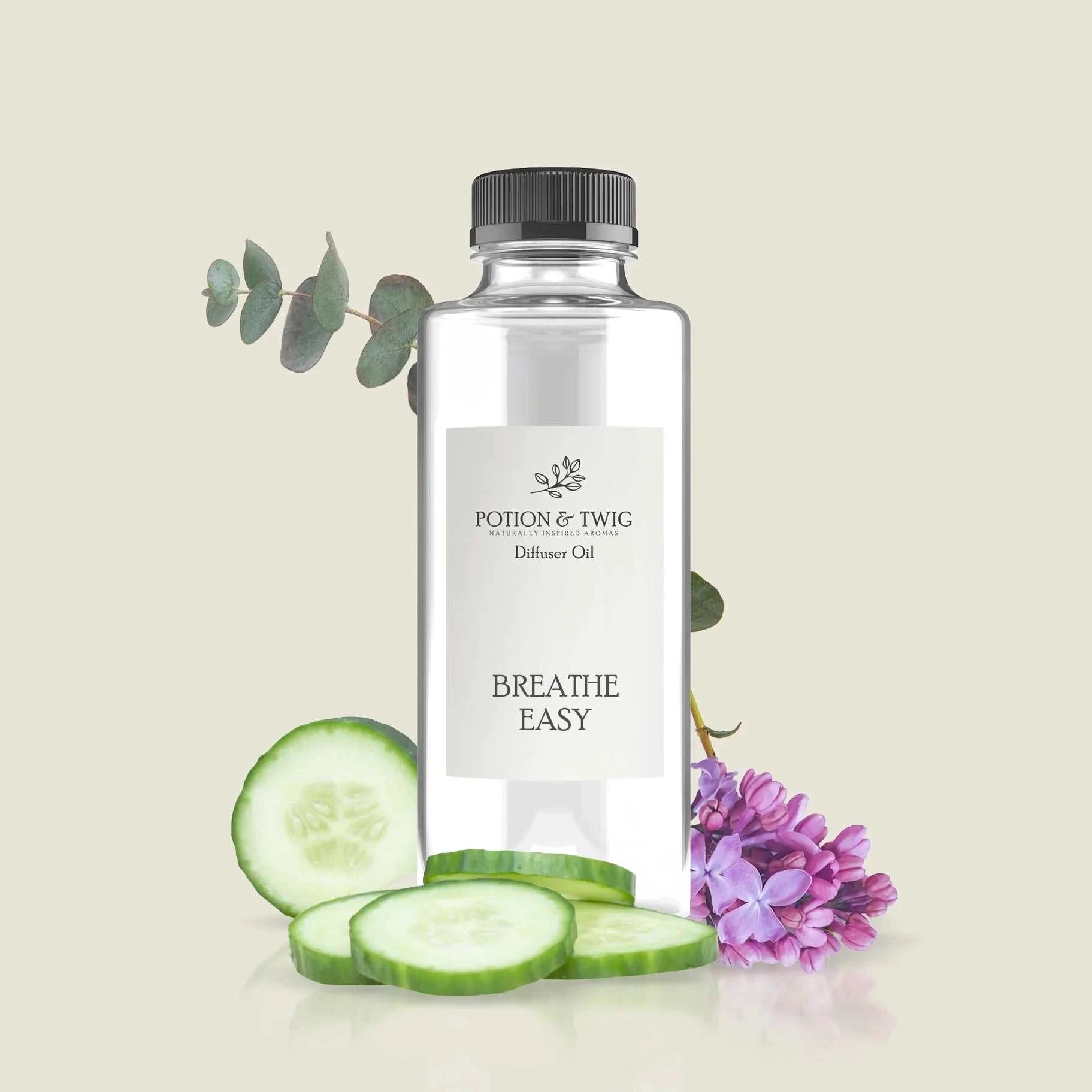 Fresh eucalyptus, cucumber, and lilac blend evoking Breathe Easy spring breeze ambiance