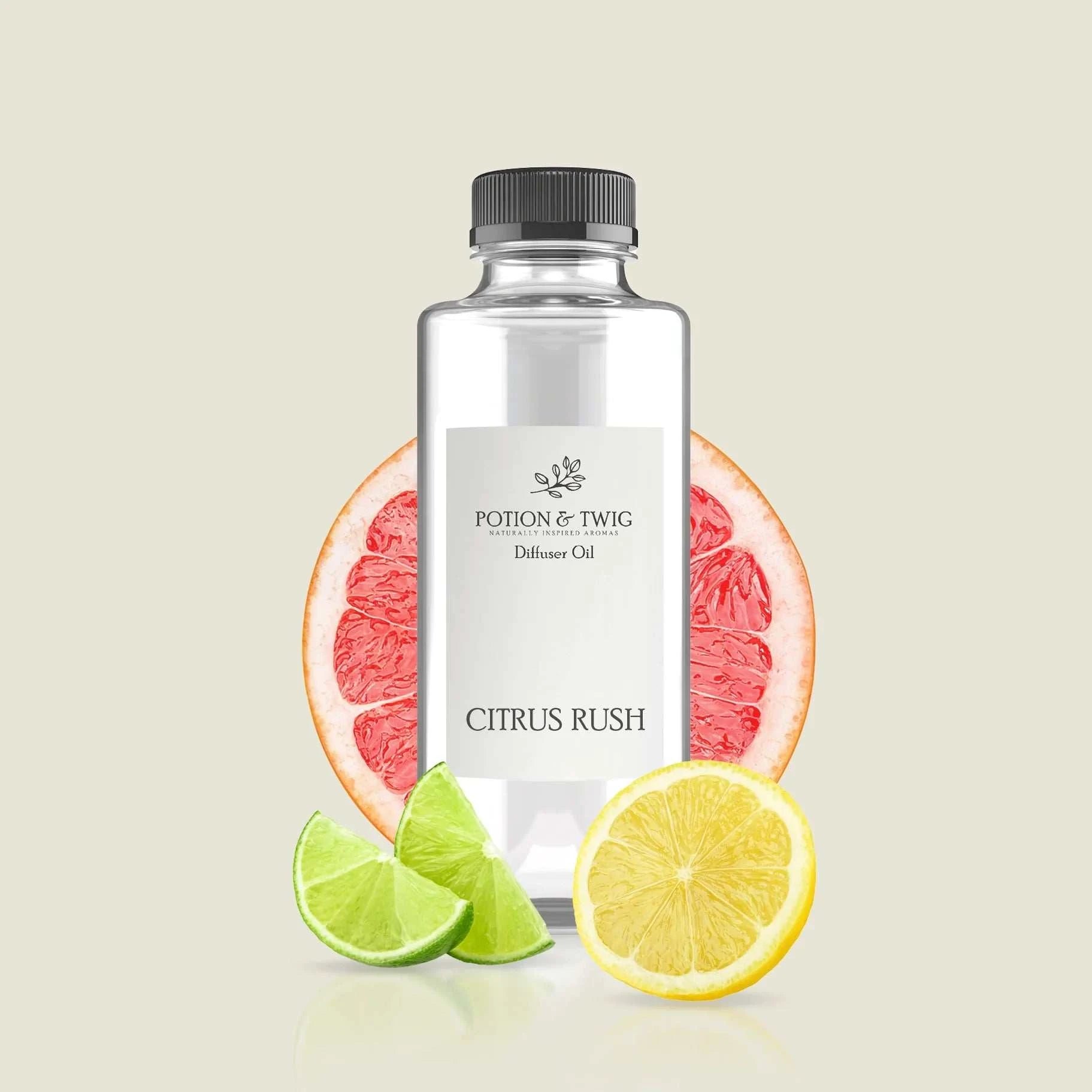 Bright citrus fruits with sparkling freshness representing Citrus Rush fragrance