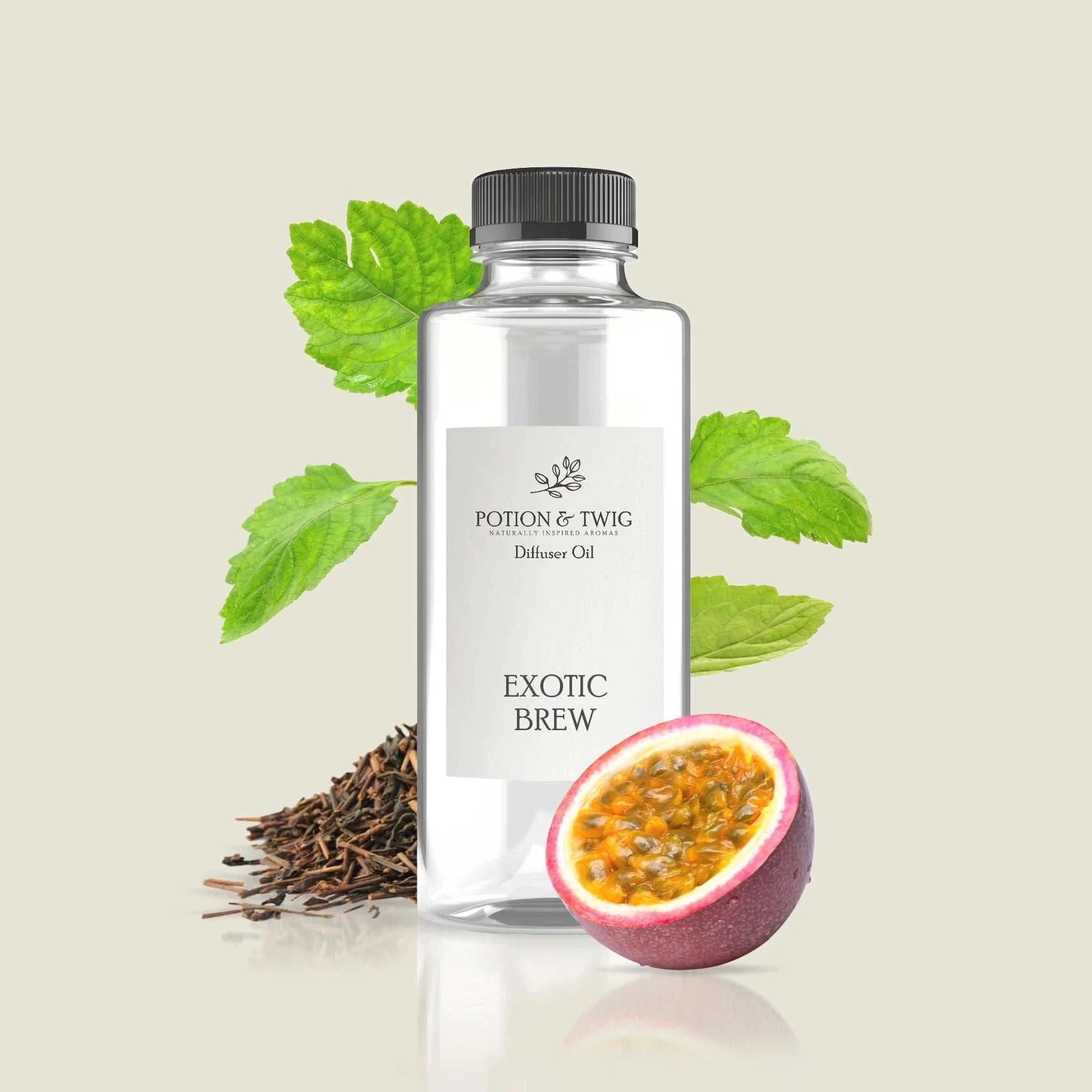 Exotic Brew passion fruit and patchouli tea blend in a glowing cup