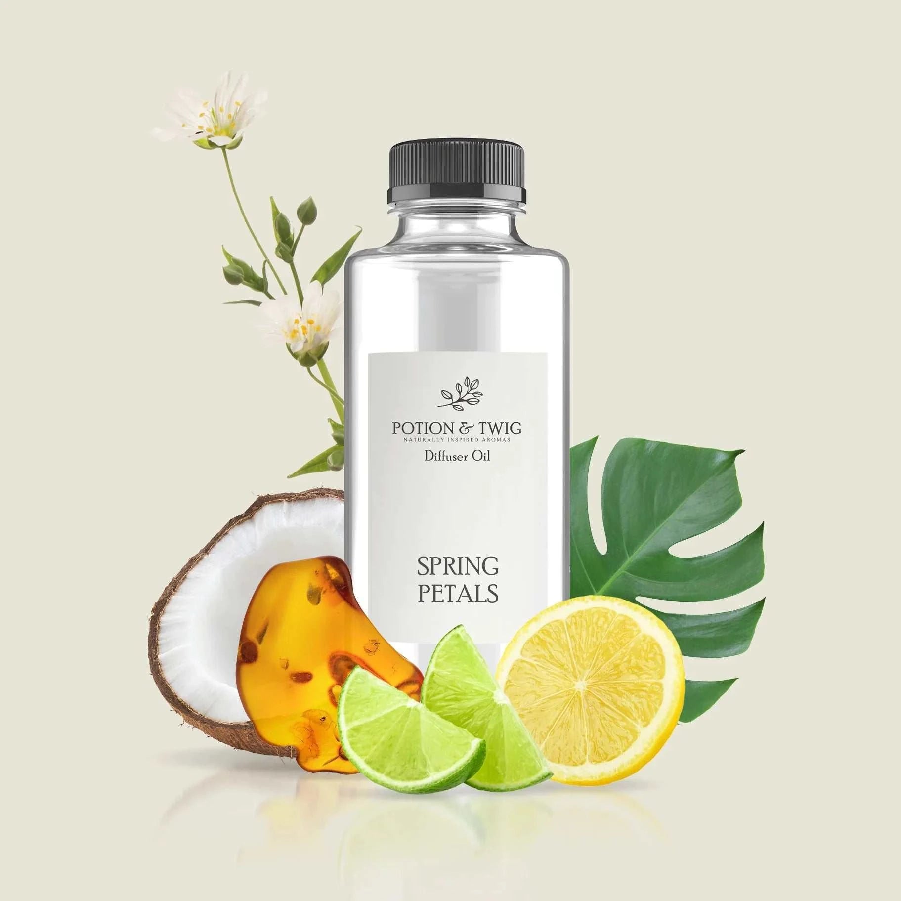 Spring Petals fragrance with creamy coconut, citrus, white florals, amber, and sweet undertones