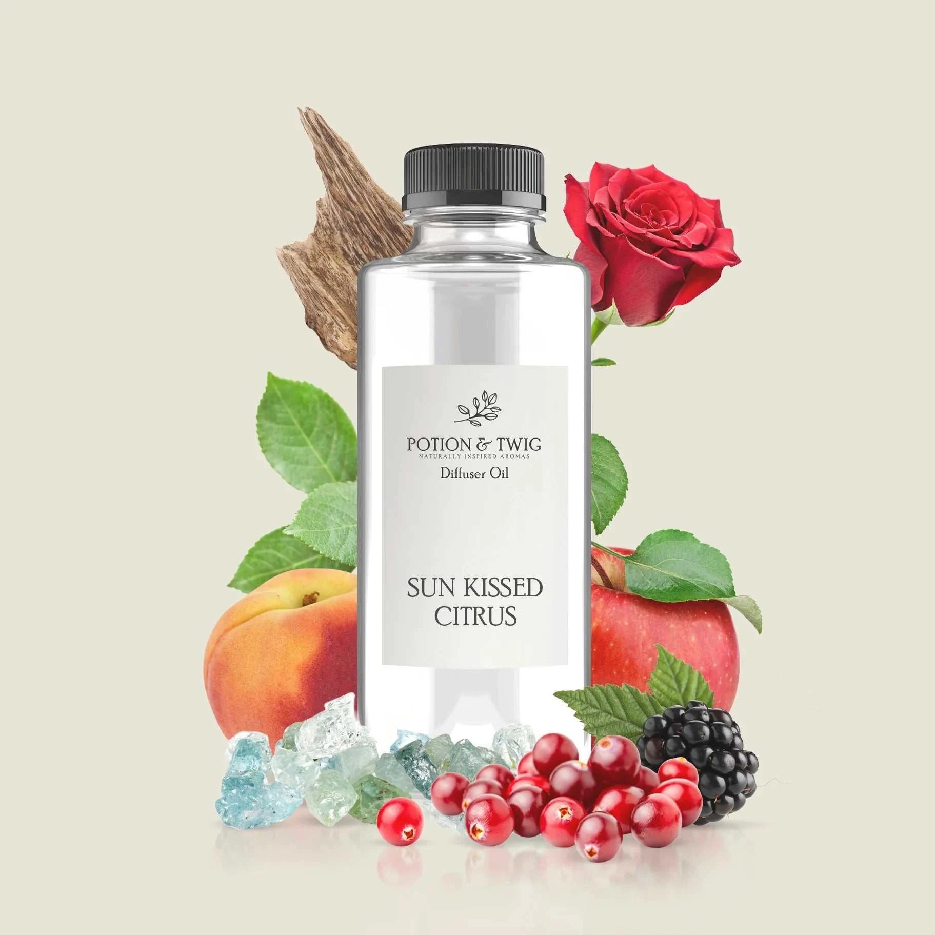 Sun Kissed Citrus fragrance with bright apple and ripe blackberry notes evoking a warm, sunny summer afternoon