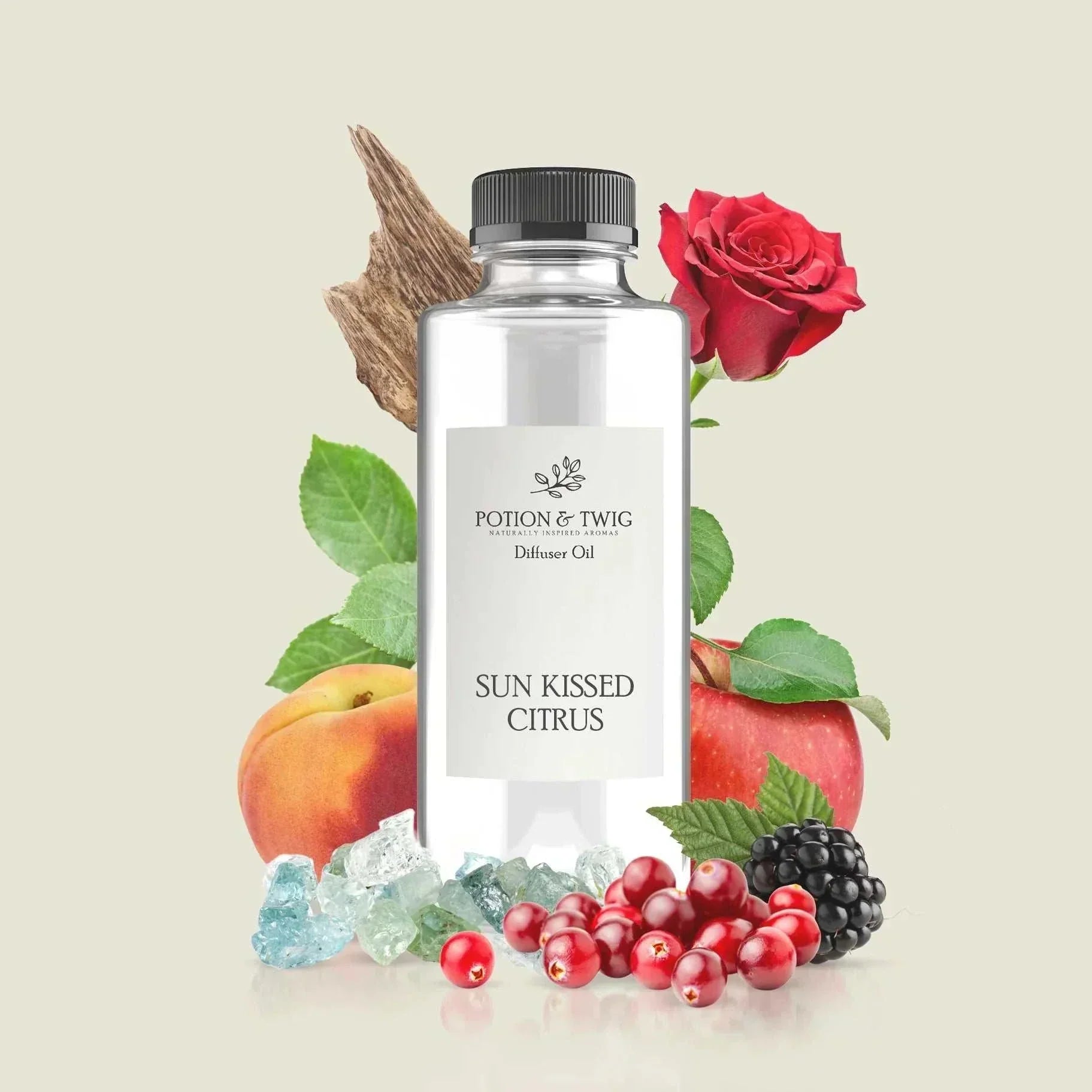 Sun Kissed Citrus fragrance with bright apple and ripe blackberry notes evoking a warm, sunny summer afternoon