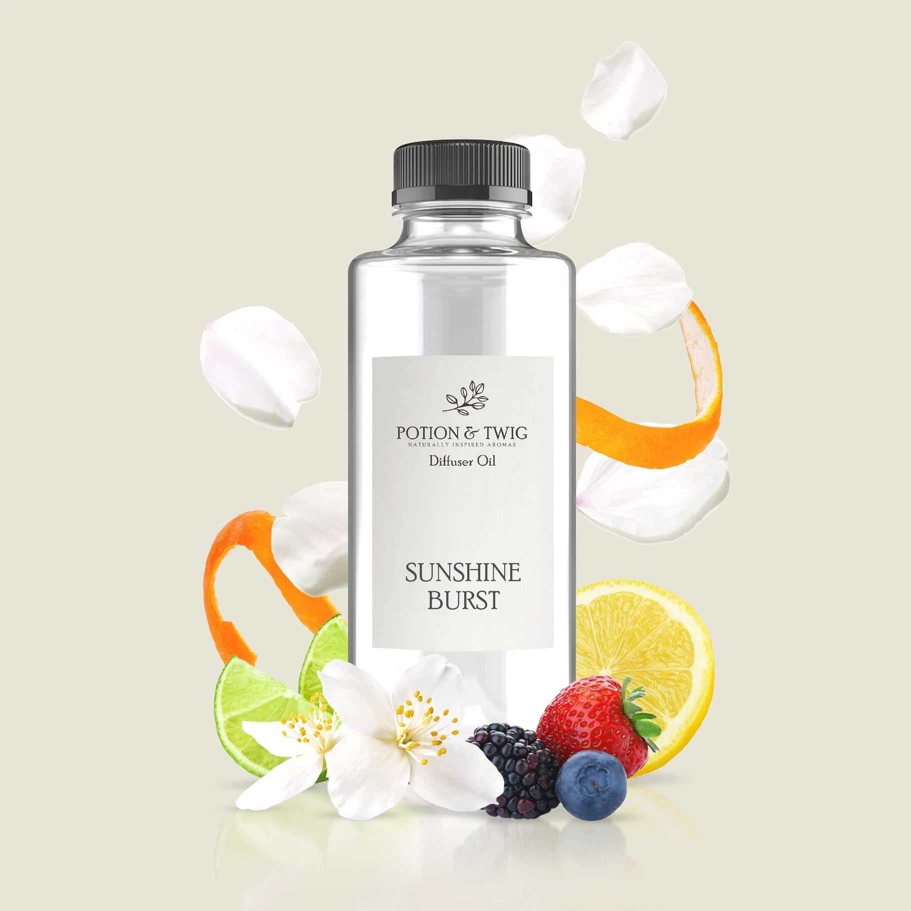 Sunshine Burst fragrance with summer berries, orange, white lily, clove, jasmine, and fresh petals bouquet