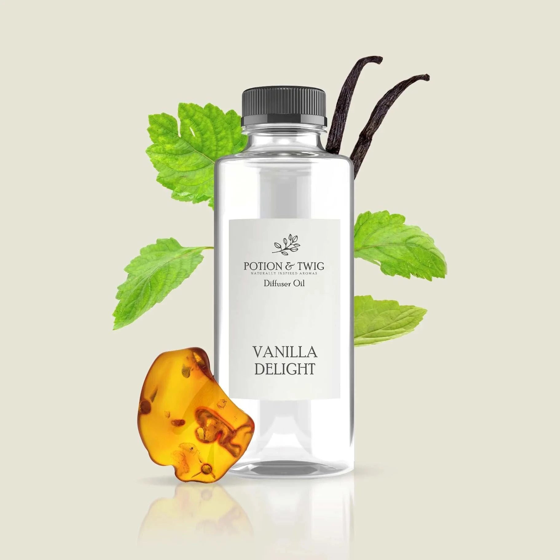 Vanilla Delight fragrance with deep, velvety vanilla notes in a serene, warm setting