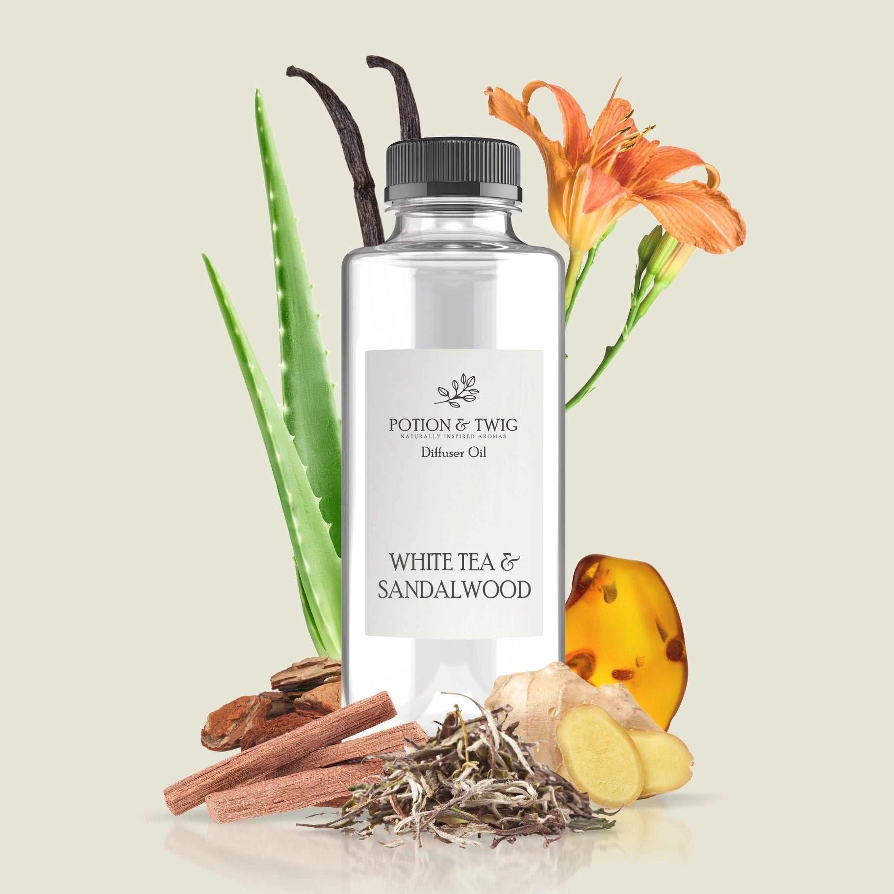 White Tea & Sandalwood fragrance bottle with serene luxury design inspired by Westin Hotels scent Dream On
