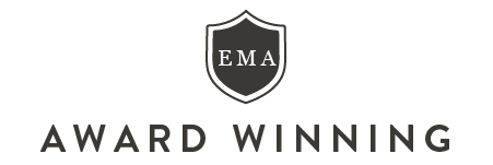 Logo with 'EMA' on a shield and text 'Award Winning' below on a white background