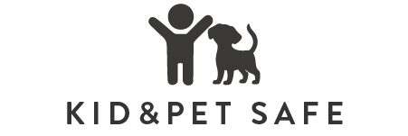Logo indicating 'Kid & Pet Safe' with a child and dog icon on a white background