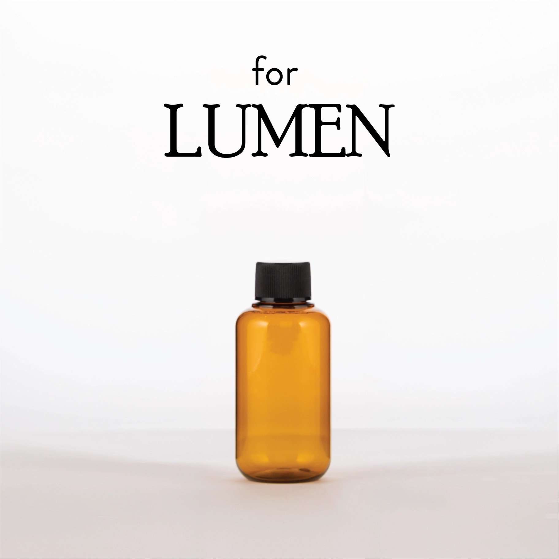 Amber bottle with black cap on a white background, featuring the brand 'LUMEN'.