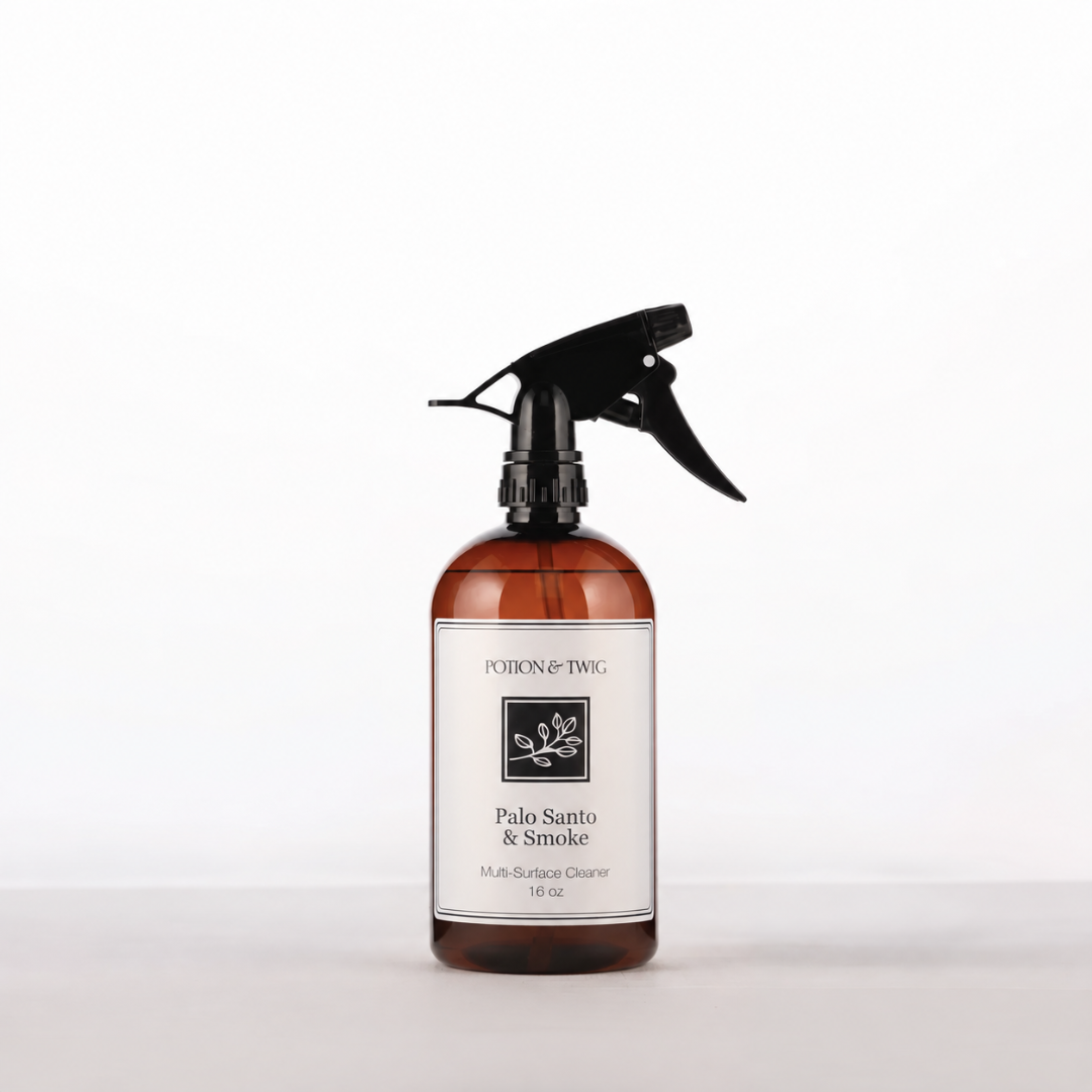 16oz Multi-surface cleaner bottle branded Potion & Twig and labeled Palo Santo & Smoke on a white background