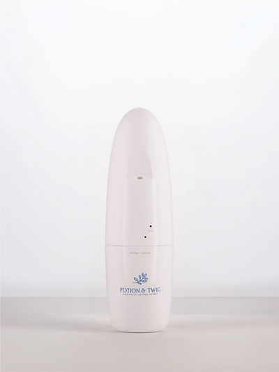 White cylindrical wall plug in diffuser with a logo on a white background