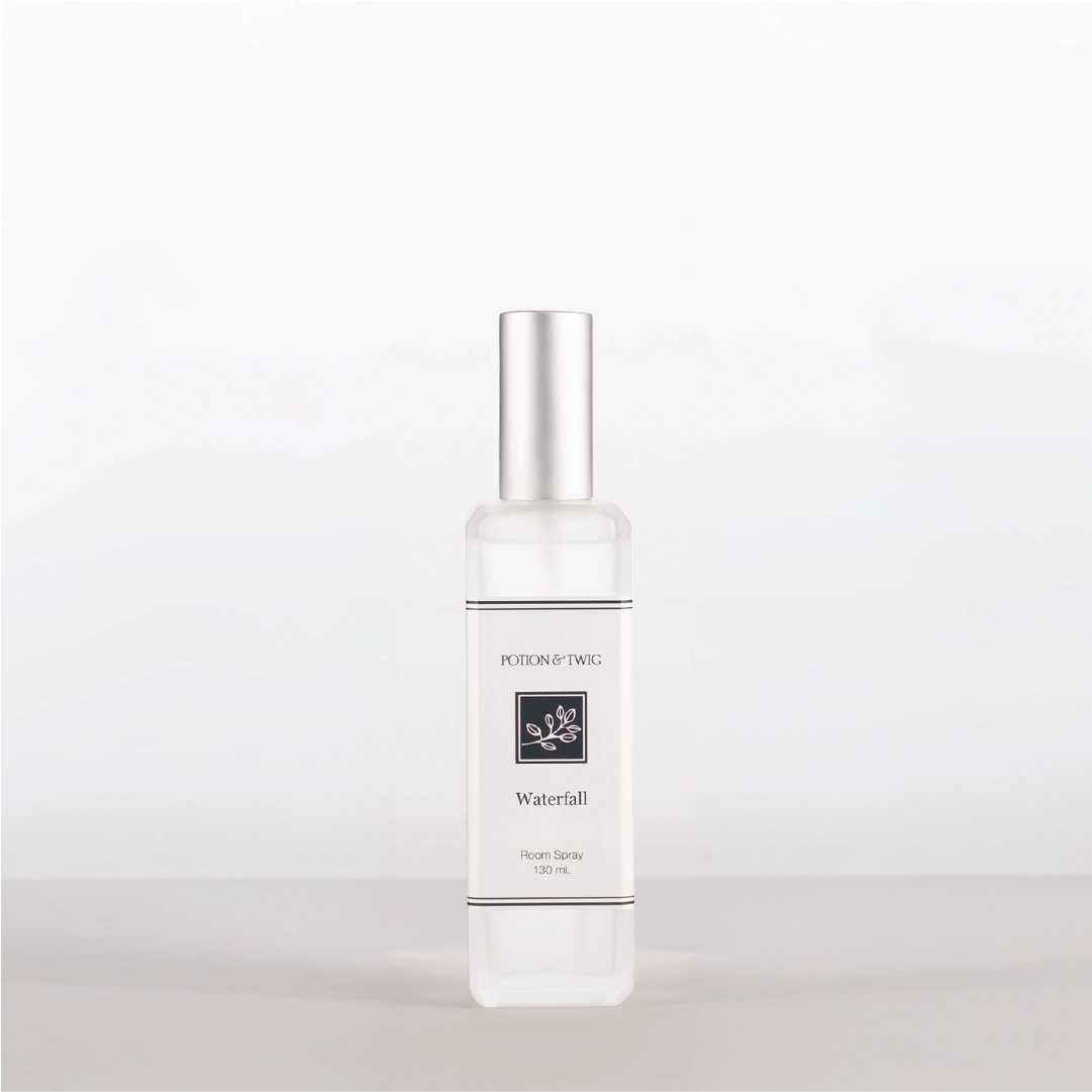 Room Spray bottle labeled 'Waterfall' by Potion & Twig on a white background