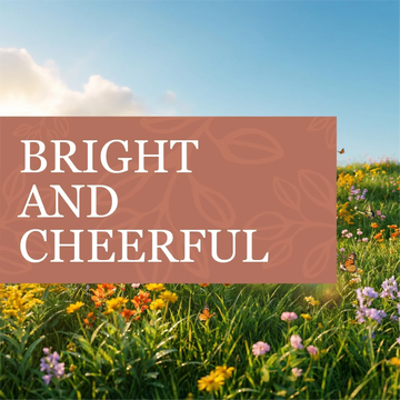 Bright and Cheerful Bundle with a terracotta panel, white lettering and subtle leaf pattern over colorful wildflowers