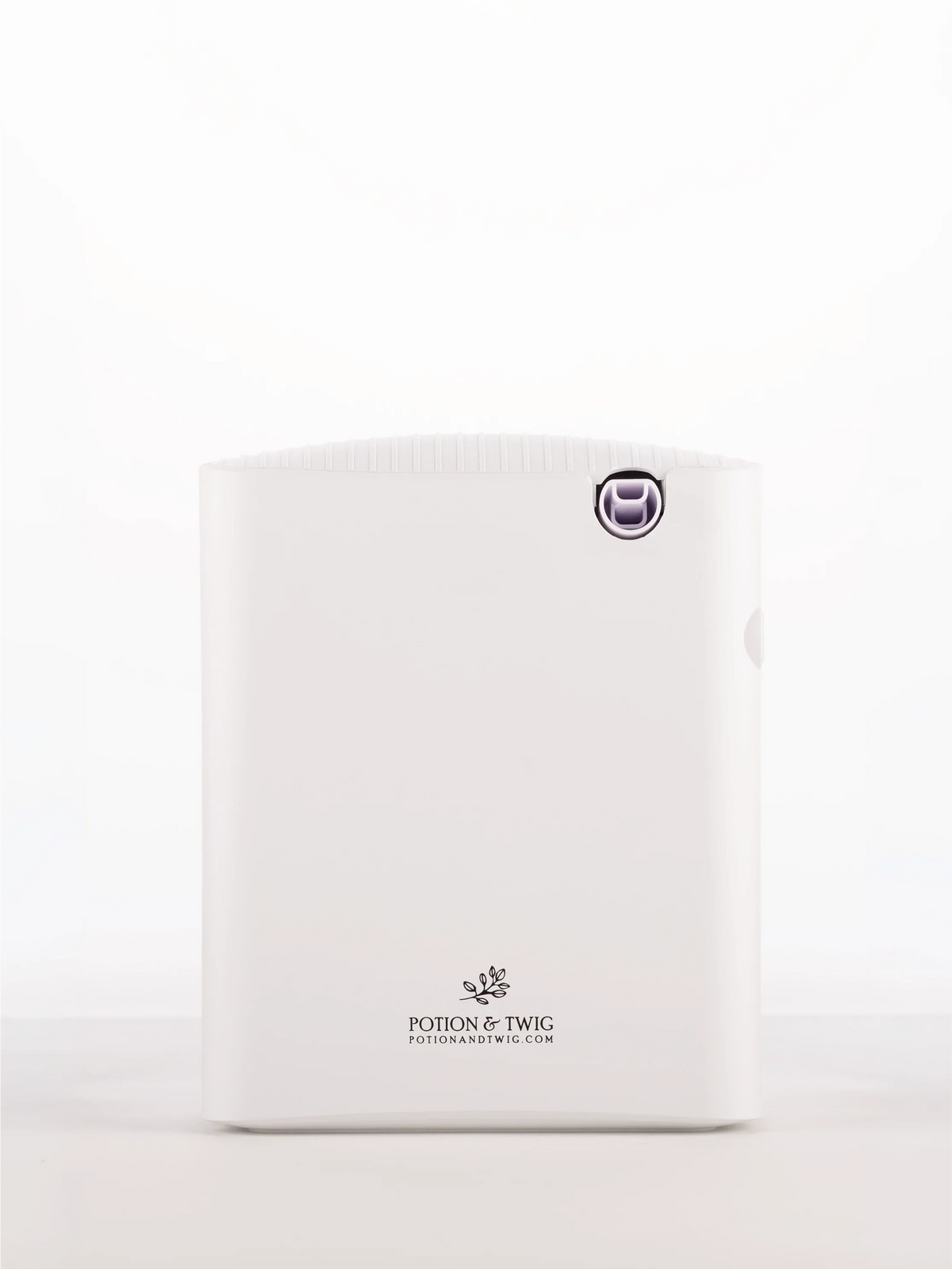 Gallery Diffuser in white with a smooth rectangular body, ribbed top, and small metallic control near the upper edge