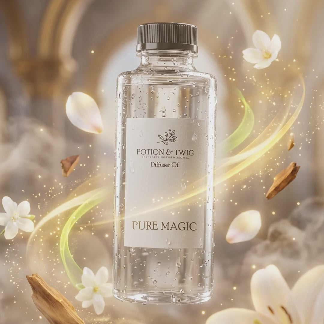 Video of fragrance notes around bottle of Pure Magic diffuser oil