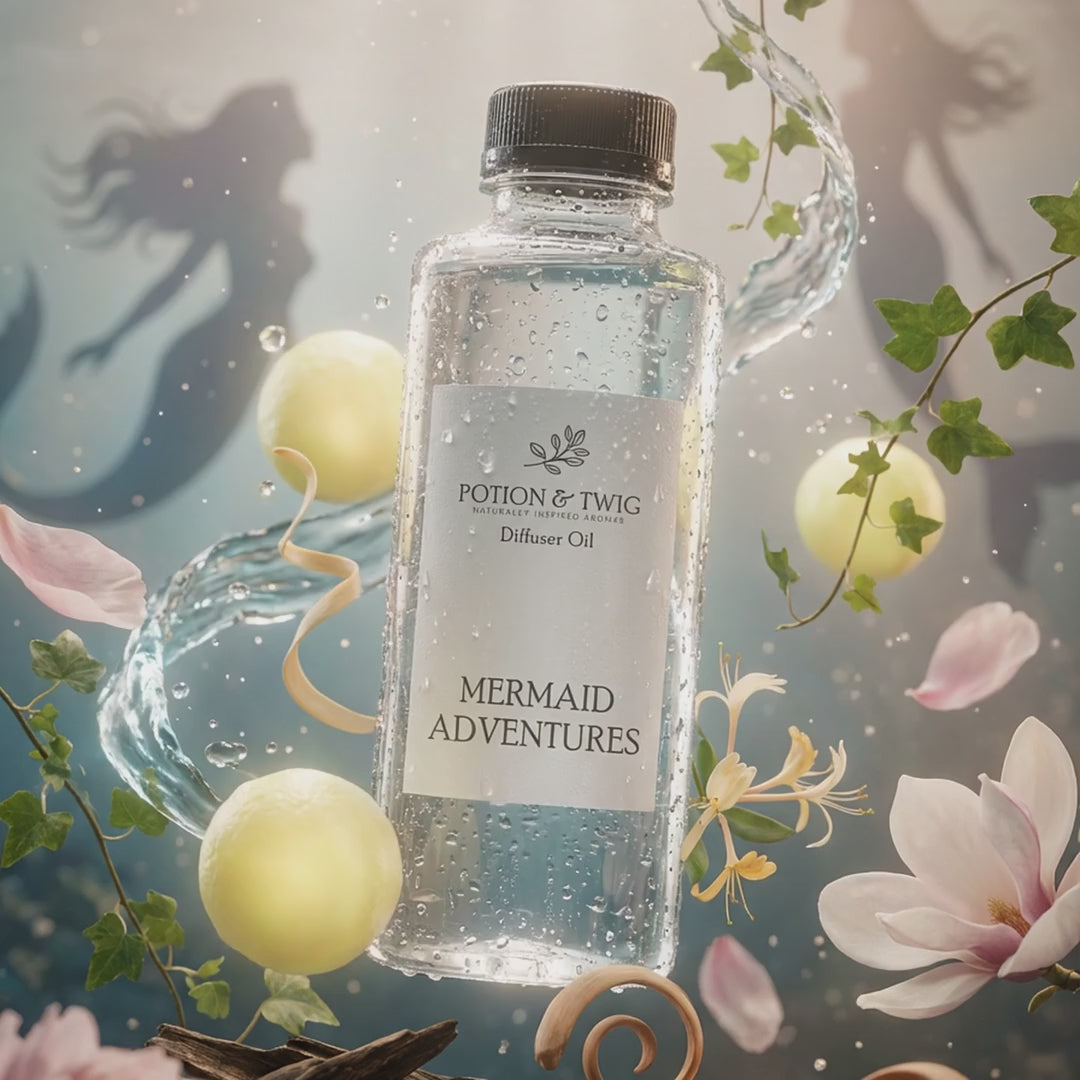 Video of fragrance notes around bottle of Mermaid Adventures diffuser oil