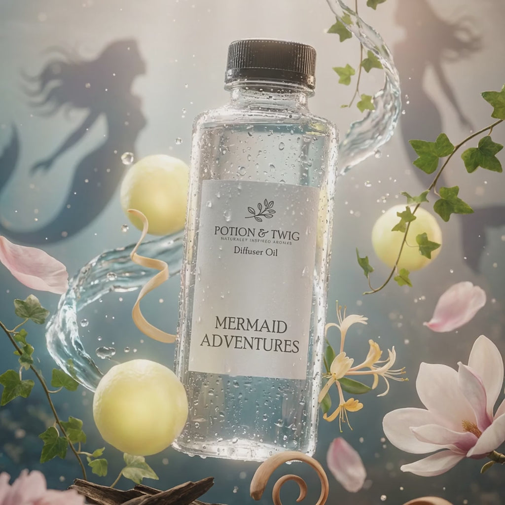 Video of fragrance notes around bottle of Mermaid Adventures diffuser oil