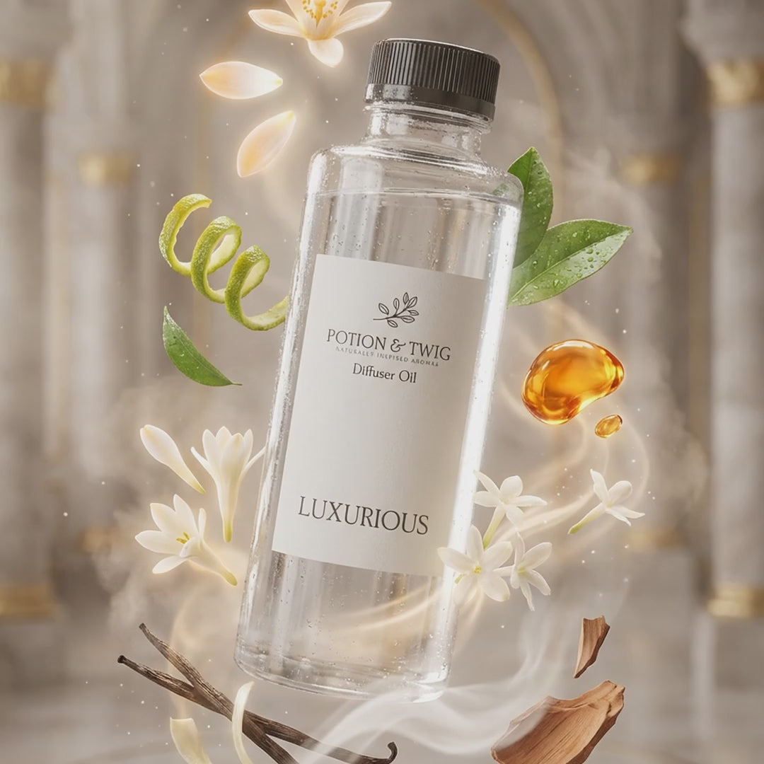 Video of fragrance notes around bottle of Luxurious diffuser oil