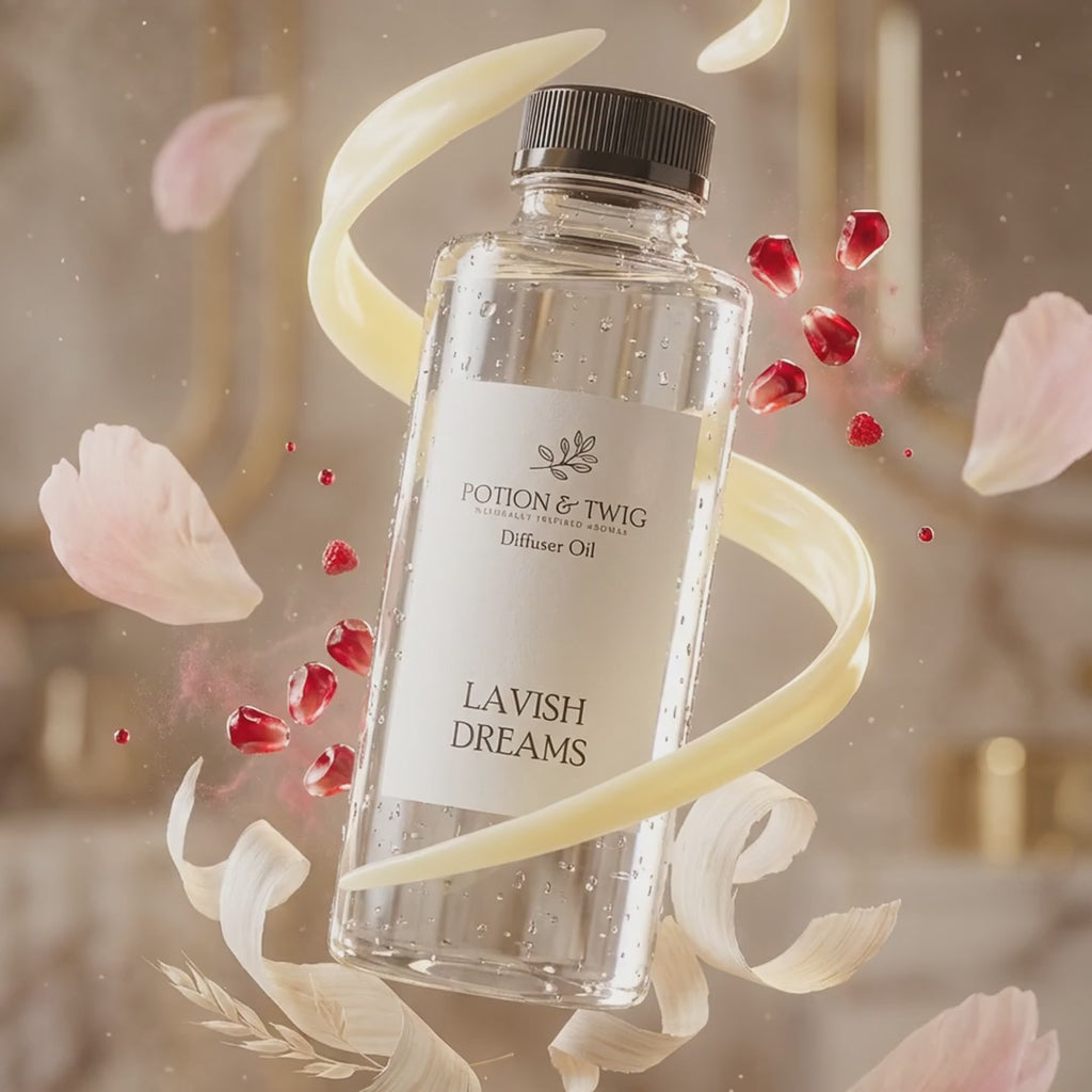 Video of fragrance notes around bottle of Lavish Dream diffuser oil
