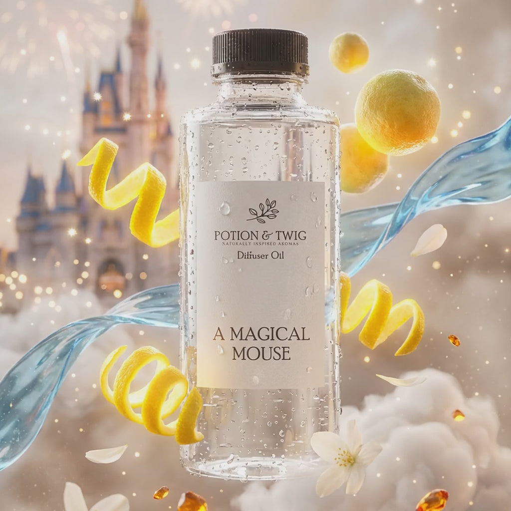 Video of fragrance notes around bottle of A Magical Mouse diffuser oil