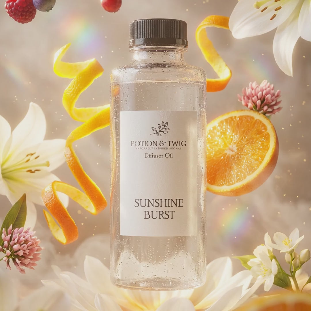 Video of fragrance notes around bottle of Sunshine Burst diffuser oil