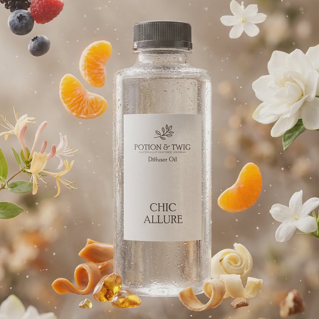 Video of fragrance notes around bottle of Chic Allure diffuser oil