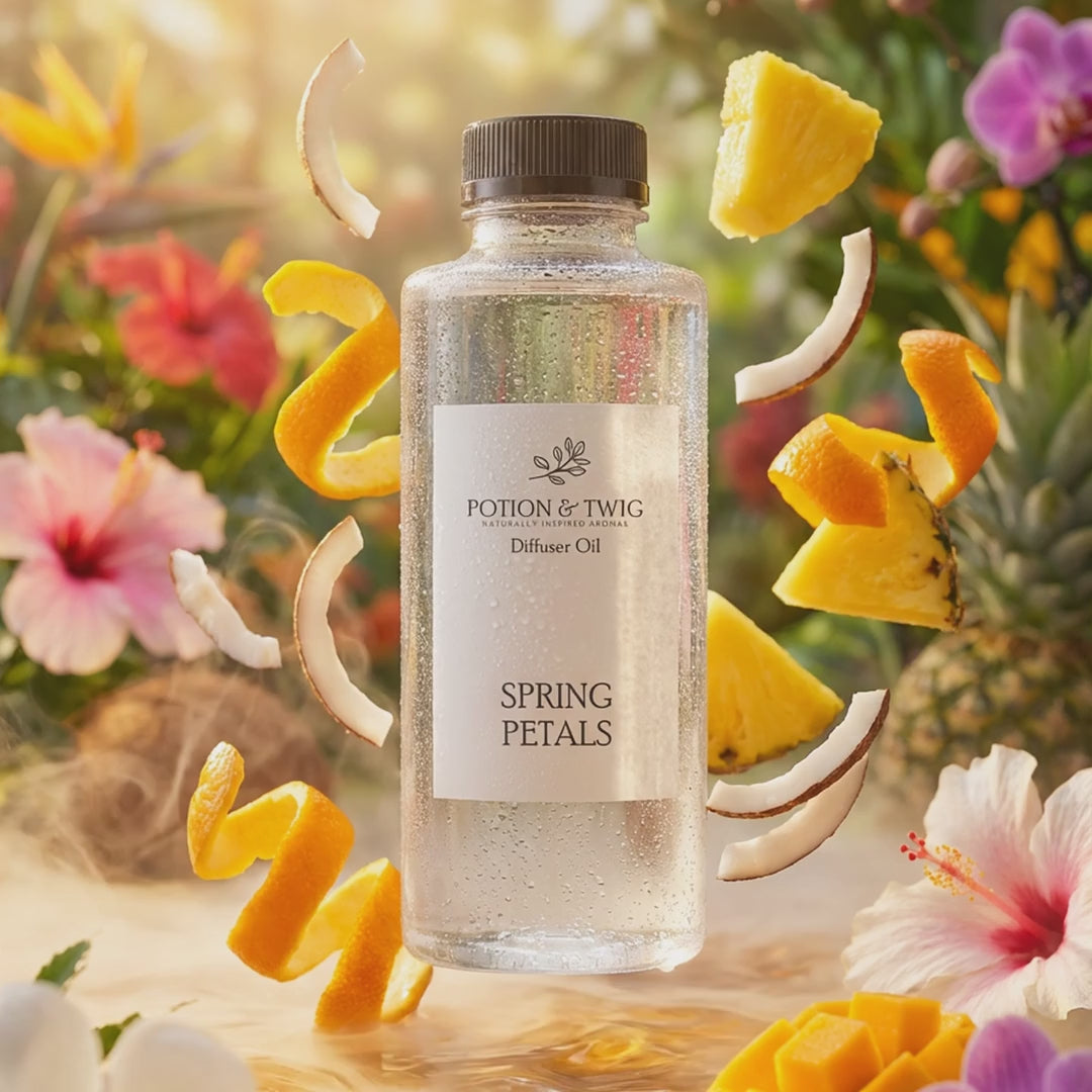 Video of fragrance notes around bottle of Spring Petals diffuser oil