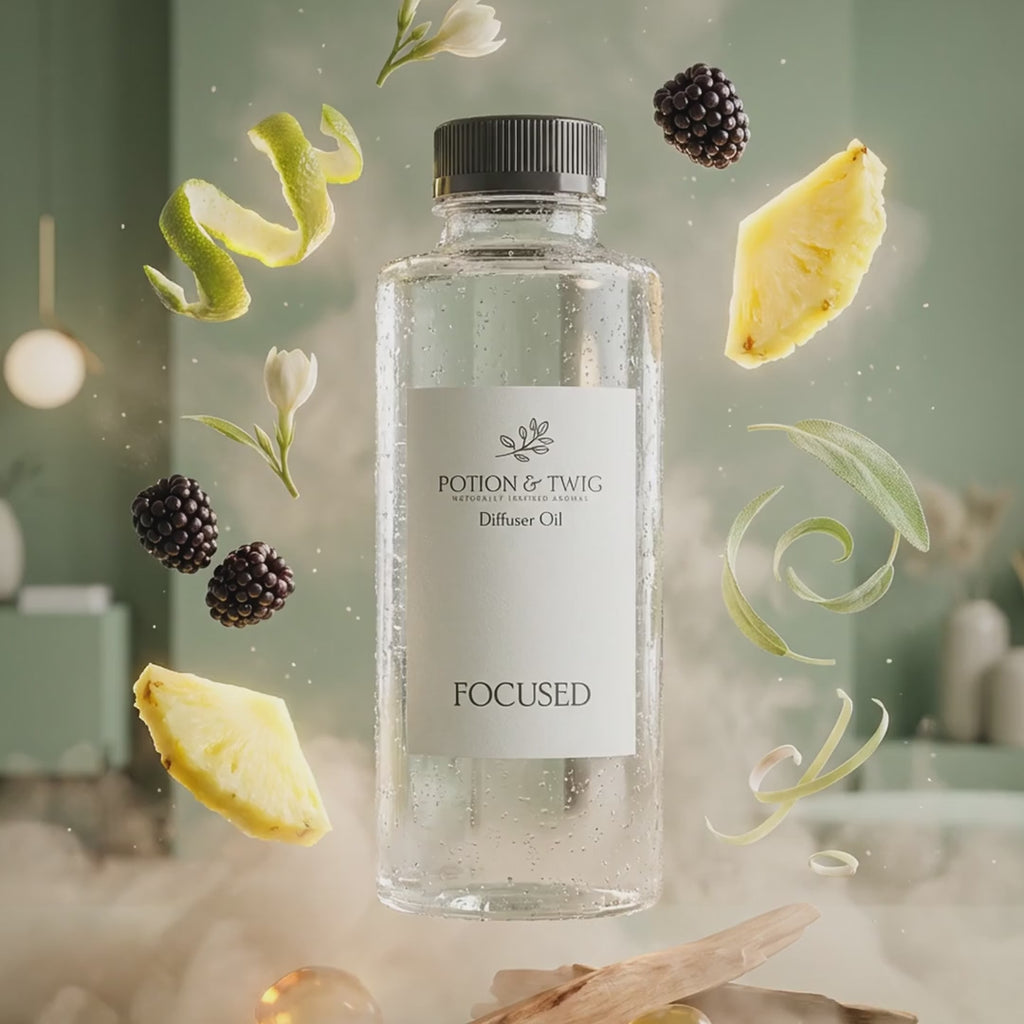 Video of fragrance notes around bottle of Focused diffuser oil